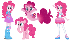 Size: 1906x1075 | Tagged: safe, pinkie pie, earth pony, pony, seapony (g4), better together, equestria girls, my little pony: the movie, female, geode of sugar bombs, human ponidox, mare, multeity, seaponified, seapony pinkie pie, self paradox, self ponidox, simple background, species swap, that pony sure does love being a seapony, too much pink energy is dangerous, white background