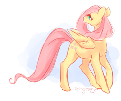 Size: 867x725 | Tagged: safe, artist:ponyhangover, fluttershy, pegasus, pony, cute, head turn, shyabetes, solo