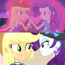 Size: 720x720 | Tagged: safe, screencap, applejack, rarity, better together, equestria girls, equestria girls (movie), lost and found, clothes, glow, shipping fuel, sparkles, swimsuit