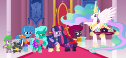 Size: 2340x1080 | Tagged: safe, artist:徐詩珮, fizzlepop berrytwist, glitter drops, grubber, princess celestia, spike, spring rain, tempest shadow, twilight sparkle, twilight sparkle (alicorn), alicorn, dragon, pony, series:sprglitemplight diary, series:sprglitemplight life jacket days, series:springshadowdrops diary, series:springshadowdrops life jacket days, my little pony: the movie, alicornified, alternate universe, bisexual, broken horn, chase (paw patrol), clothes, crown, cute, female, glitterbetes, glittercorn, glitterlight, glittershadow, horn, jewelry, lesbian, lifeguard, lifeguard spring rain, male, mare, marshall (paw patrol), paw patrol, polyamory, race swap, regalia, rocky (paw patrol), rubble (paw patrol), shipping, skye (paw patrol), sprglitemplight, springbetes, springcorn, springdrops, springlight, springshadow, springshadowdrops, tempestbetes, tempesticorn, tempestlight, winged spike, zuma (paw patrol)