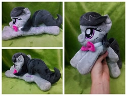 Size: 1600x1200 | Tagged: safe, artist:equinepalette, octavia melody, earth pony, pony, beanie (plushie), bowtie, female, hand, irl, mare, photo, plushie, prone, solo