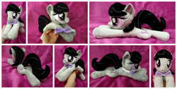 Size: 1600x807 | Tagged: safe, artist:equinepalette, octavia melody, earth pony, pony, beanie (plushie), bowtie, hand, irl, photo, plushie, prone, solo