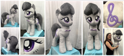 Size: 1600x730 | Tagged: safe, artist:equinepalette, octavia melody, earth pony, human, pony, bowtie, female, irl, irl human, life size, mare, photo, plushie, solo, standing