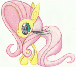 Size: 6148x5399 | Tagged: safe, artist:cybersquirrel, part of a set, fluttershy, pegasus, pony, absurd resolution, cutie mark eyes, giant eyelashes, giant head, prismacolors, solo, traditional art, wingding eyes