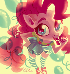 Size: 1280x1343 | Tagged: safe, artist:holivi, pinkie pie, anthro, earth pony, candy, clothes, converse, female, food, lollipop, mare, shoes, smiling, sneakers, socks, solo, striped socks