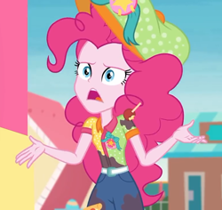 Size: 764x720 | Tagged: safe, screencap, pinkie pie, better together, equestria girls, rollercoaster of friendship, clothes, cropped, female, fun inspector, fun inspector pinkie, hat, messy