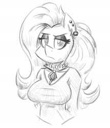 Size: 2044x2369 | Tagged: safe, artist:flutterthrash, fluttershy, anthro, big breasts, breasts, clothes, female, fluttergoth, hootershy, mare, monochrome, simple background, sketch, white background