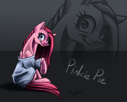 Size: 1024x819 | Tagged: safe, artist:bakud, part of a set, pinkie pie, pony, clothes, pinkamena diane pie, shirt, sitting, solo