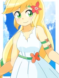 Size: 768x1024 | Tagged: safe, artist:erufi, applejack, equestria girls, equestria girls series, spring breakdown, spoiler:eqg series (season 2), beautiful, blonde, clothes, cute, dress, female, hatless, headband, jackabetes, looking at you, missing accessory, solo