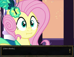 Size: 805x626 | Tagged: safe, screencap, fluttershy, pegasus, pony, make new friends but keep discord, glare silently, scrunchy face, solo, tyranny