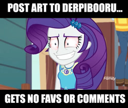 Size: 640x543 | Tagged: safe, edit, edited screencap, screencap, rarity, better together, equestria girls, rollercoaster of friendship, derpibooru, geode of shielding, impact font, meme, meta, solo