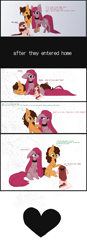 Size: 2000x5732 | Tagged: safe, artist:little-sketches, cheese sandwich, pinkie pie, oc, oc:aiko, pony, cheesepie, clothes, comic, female, filly, heterochromia, male, offspring, parent:cheese sandwich, parent:pinkie pie, parents:cheesepie, pinkamena diane pie, scarf, shipping, straight