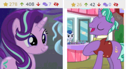 Size: 1227x676 | Tagged: safe, screencap, ever essence, firelight, starlight glimmer, pony, unicorn, the parent map, animated, cropped, cute, derpibooru, father and child, father and daughter, female, gif, glimmerbetes, juxtaposition, juxtaposition win, like father like daughter, male, mare, meme, meta, one eye closed, parent and child, runs in the family, stallion, wink