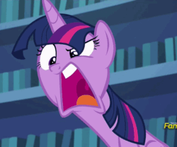 Size: 598x494 | Tagged: safe, derpibooru import, screencap, twilight sparkle, twilight sparkle (alicorn), alicorn, pony, every little thing she does, angry, bookcase, faic, female, frown, glare, how do you make your neck go like that?, long neck, looking down, mare, open mouth, raised eyebrow, sitting, solo, tongue out, uvula