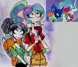 Size: 2212x1913 | Tagged: safe, artist:citi, screencap, princess celestia, princess luna, human, between dark and dawn, female, humanized, royal sisters, scene interpretation, screencap reference, siblings, sisters