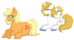 Size: 2580x1404 | Tagged: safe, artist:magsalis, applejack, prince blueblood, oc, oc:snow white, earth pony, pony, bluejack, female, male, offspring, parent:applejack, parent:prince blueblood, parents:bluejack, shipping, straight