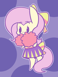 Size: 496x668 | Tagged: safe, artist:typhwosion, fluttershy, pegasus, pony, beady eyes, bipedal, bow, cheerleader, clothes, cute, female, hair bow, mare, pleated skirt, pom pom, shyabetes, skirt, solo, tail bow