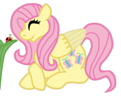 Size: 1600x1300 | Tagged: safe, artist:glamgoria-morose, fluttershy, butterfly, ladybug, pegasus, pony, canon, female, long hair, long mane, mare, pink mane, plant, solo, tree, yellow