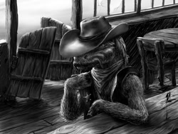 Size: 800x600 | Tagged: safe, artist:friendshipocalypse, sheriff silverstar, earth pony, pony, appleloosa, grayscale, male, monochrome, saloon, solo, stallion