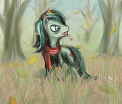 Size: 1750x1500 | Tagged: artist needed, dead source, safe, earth pony, pony, autumn, bachelor, blood, clothes, crossover, daniil dankovsky, falling leaves, mouth hold, pathologic, ponified, scalpel, scarf