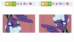 Size: 823x467 | Tagged: safe, edit, edited screencap, screencap, rolling thunder, pegasus, pony, the washouts (episode), derpibooru, eye scar, female, juxtaposition, mare, meta, scar, solo, upside down, washouts uniform