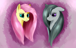 Size: 2640x1660 | Tagged: safe, artist:renarde-louve, fluttershy, marble pie, pegasus, pony, bust, duo, portrait