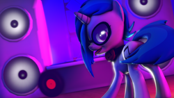 Size: 1920x1080 | Tagged: safe, artist:wiizzie, dj pon-3, vinyl scratch, pony, 3d, plot, solo, speakers, tongue out