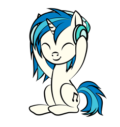 Size: 2250x2382 | Tagged: safe, artist:kovoranu, dj pon-3, vinyl scratch, pony, unicorn, cute, eyes closed, female, filly, happy, headphones, simple background, sitting, smiling, solo, transparent background