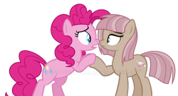 Size: 1260x683 | Tagged: safe, artist:ipandacakes, pinkie pie, oc, oc:morganite, pony, female, offspring, parent:cloudy quartz, parent:igneous rock, parents:quartzrock, simple background, sisters, transparent background