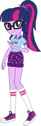 Size: 779x2384 | Tagged: safe, artist:rustle-rose, derpibooru import, sci-twi, twilight sparkle, equestria girls, legend of everfree, camp everfree outfits, clothes, converse, cute, female, glasses, looking at you, ponytail, shoes, shorts, simple background, smiling, sneakers, socks, solo, transparent background, twiabetes, vector