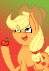 Size: 298x434 | Tagged: safe, artist:candie-cane-draws, applejack, earth pony, pony, applejack's hat, blonde, blonde mane, blonde tail, female, green eyes, mare, orange coat, solo