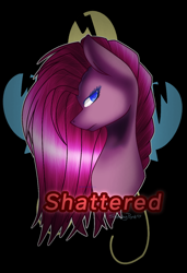 Size: 914x1335 | Tagged: safe, artist:sketchykohaidraws, pinkie pie, pony, black background, bust, cutie mark background, female, looking at you, mare, pinkamena diane pie, profile, redraw, simple background, solo, text