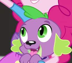 Size: 388x338 | Tagged: safe, screencap, pinkie pie, spike, spike the regular dog, dog, equestria girls, movie magic, spoiler:eqg specials, cute, male, paws, spikabetes