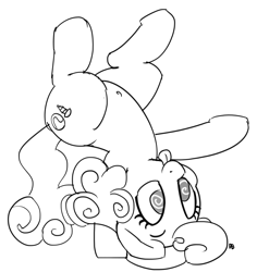 Size: 1280x1355 | Tagged: safe, artist:pabbley, screwball, belly button, monochrome, simple background, solo, tongue out, upside down, white background