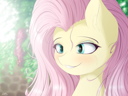 Size: 4000x3000 | Tagged: safe, artist:maneingreen, fluttershy, pegasus, pony, blushing, cheek fluff, ear fluff, female, mare, smiling, solo