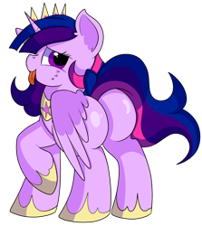 Size: 1280x1438 | Tagged: safe, artist:rainbowtashie, princess celestia, twilight sparkle, twilight sparkle (alicorn), oc, oc:princess morning star, alicorn, pony, alicorn oc, alicorn princess, butt, commissioner:bigonionbean, crown, extra thicc, flank, fusion, fusion:princess morning star, horn, jewelry, naughty, plot, regalia, simple background, transparent background, wings, writer:bigonionbean