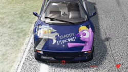 Size: 1280x720 | Tagged: safe, artist:kingmush360, discord, screwball, draconequus, earth pony, pony, bust, car, female, filly, irl, irl car, male, smiling, swirly eyes, text, yellow sclera