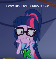 Size: 576x602 | Tagged: safe, derpibooru import, edit, edited screencap, screencap, sci-twi, twilight sparkle, equestria girls, legend of everfree, caption, discovery kids, image macro, meme, solo, text