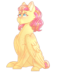 Size: 900x1100 | Tagged: safe, artist:plixine, fluttershy, pegasus, pony, alternate hairstyle, cross-eyed, female, looking at something, looking up, mare, short mane, simple background, sitting, solo, stray strand, three quarter view, transparent background, wings