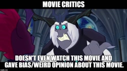 Size: 888x499 | Tagged: safe, edit, edited screencap, screencap, storm king, tempest shadow, my little pony: the movie, image macro, meme, meta, review, sharp teeth, solo focus, teeth