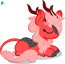 Size: 1850x1832 | Tagged: safe, artist:arifproject, oc, oc:downvote, kirin, sounds of silence, cute, derpibooru, derpibooru ponified, eyes closed, kirin-ified, meta, ponified, prone, simple background, smiling, solo, species swap, transparent background, vector