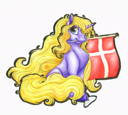 Size: 2595x2329 | Tagged: safe, artist:lupiarts, oc, oc only, pony, unicorn, danish flag, denmark, flag, simple background, solo, traditional art, white background