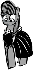 Size: 461x977 | Tagged: safe, artist:christheblue, octavia melody, earth pony, pony, bowtie, clothes, cute, dress, female, mare, monochrome, ponies wearing black, simple background, sketch, smiling, solo, tavibetes