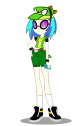 Size: 1843x2850 | Tagged: safe, artist:trungtranhaitrung, dj pon-3, vinyl scratch, equestria girls, clothes, crossover, hat, shirt, shorts, simple background, solo, sonic the hedgehog (series), sunglasses, transparent background, vector, vector the crocodile