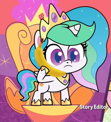 Size: 967x1067 | Tagged: safe, edit, edited screencap, screencap, princess celestia, alicorn, pony, my little pony: pony life, pinkie pie: hyper-helper, spoiler:my little pony: pony life, spoiler:pony life s01e06, banana, bananalestia, bananaphone, diabetes, food