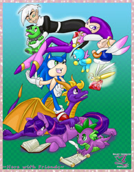 Size: 1024x1310 | Tagged: safe, artist:feniiku, derpibooru import, spike, twilight sparkle, dragon, crossover, cujo, danny phantom, nightopian, nights, nights into dreams, sonic the hedgehog, sonic the hedgehog (series), sparx, spyro the dragon