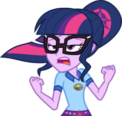 Size: 5000x4763 | Tagged: safe, artist:limedazzle, derpibooru import, sci-twi, twilight sparkle, equestria girls, legend of everfree, absurd resolution, clothes, drunk, drunk twilight, glasses, open mouth, shorts, simple background, solo, the midnight in me, transparent background, vector