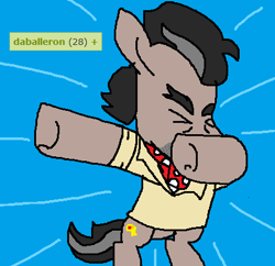 Size: 434x420 | Tagged: safe, artist:thunderzizi, doctor caballeron, pony, blue background, clothes, dab, daballeron, derpibooru, literal, male, meme, meta, pun, simple background, solo, stallion, tags, underhoof