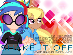 Size: 1024x768 | Tagged: safe, artist:shinzakura, cloud kicker, dj pon-3, vinyl scratch, equestria girls, fanfic, fanfic art, fanfic cover, human coloration, seven days in sunny june