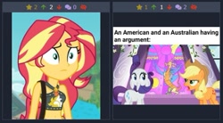 Size: 489x269 | Tagged: safe, applejack, rarity, sunset shimmer, equestria girls, derpibooru, juxtaposition, juxtaposition win, meme, meta, wtf